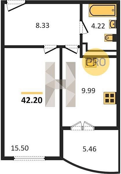 Продается 1-комн. квартира, 42.2 м², ЖК Хорошая Погода, 