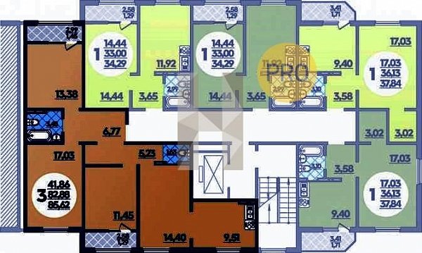 1-комн. квартира, 34.29 м², ЖК Молодежный-2 (№133239)
