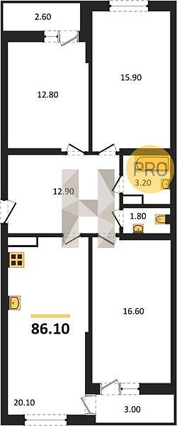 Продается 3-комн. квартира, 86.1 м², ЖК Сармат, 