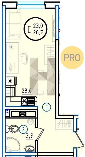 Продается Студия, 26.7 м², ЖК Первое Место,