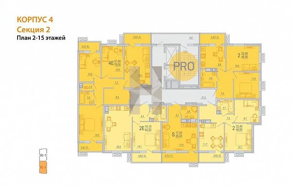 1-комн. квартира, 44.5 м², ЖК Южане (№132165)