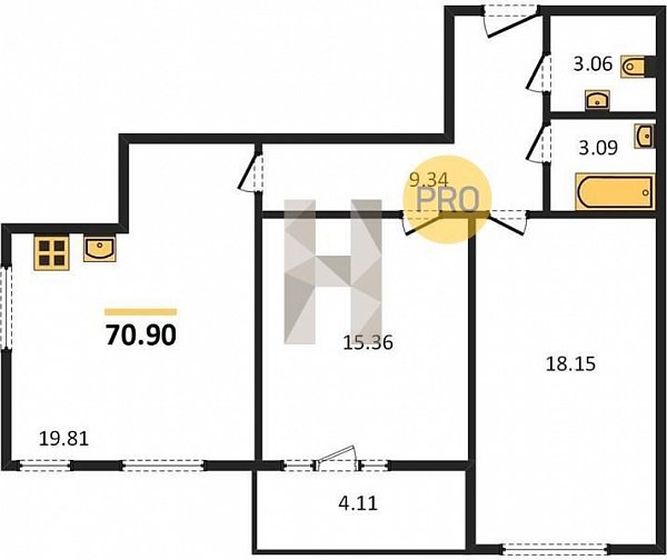 Продается 2-комн. квартира, 70.9 м², ЖК Сердце, 