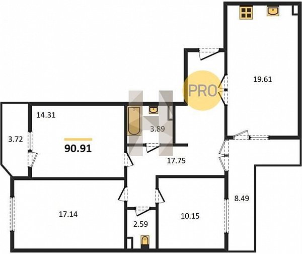 Продается 3-комн. квартира, 90.91 м², ЖК URAL, 