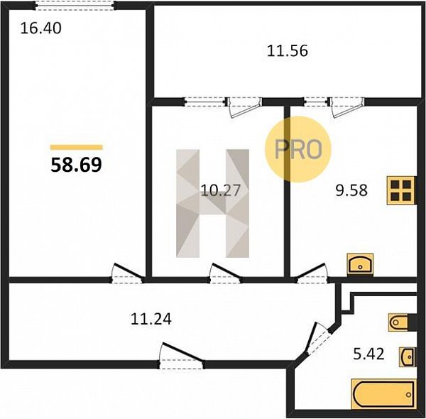 Продается 2-комн. квартира, 58.69 м², ЖК Хорошая Погода-2, 