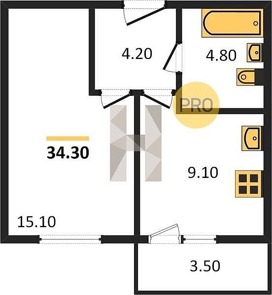 Продается 1-комн. квартира, 34.3 м², ЖК Улыбка, 
