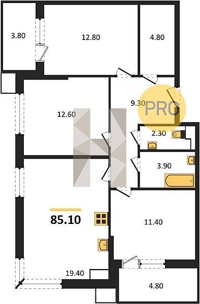 Продается 3-комн. квартира, 85.1 м², ЖК Парк Победы-2, 