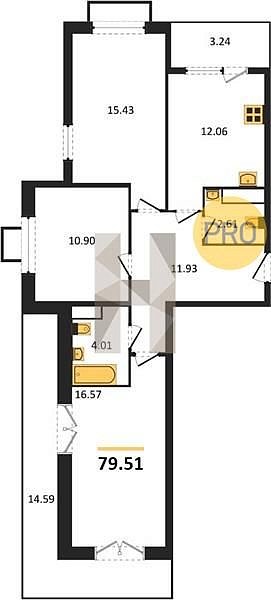 Продается 3-комн. квартира, 79.51 м², ЖК Высочество, 