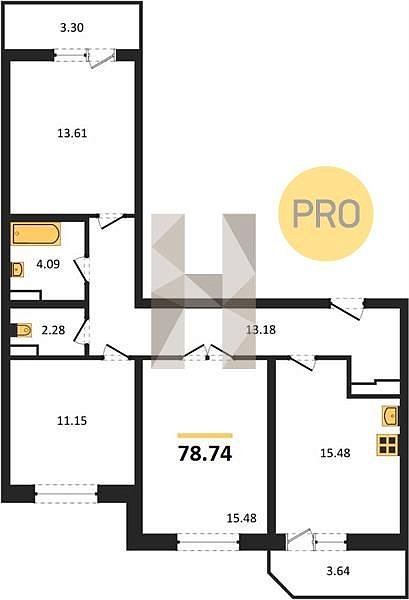 Продается 3-комн. квартира, 78.74 м², ЖК URAL, 