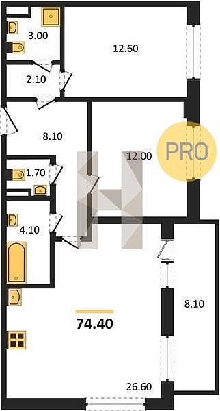 Продается 2-комн. квартира, 74.4 м², ЖК Красная площадь Ромекс, 