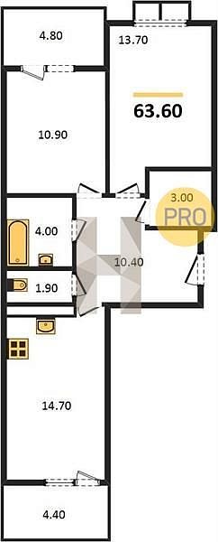 Продается 2-комн. квартира, 63.6 м², ЖК Отражение, 
