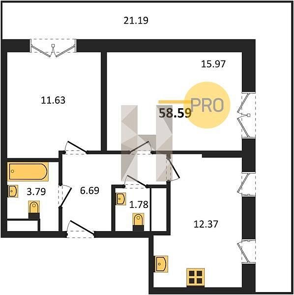 Продается 2-комн. квартира, 58.59 м², ЖК Высочество, 