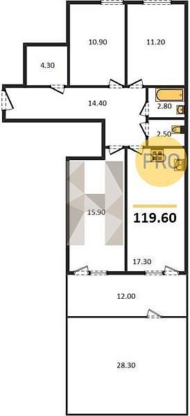 Продается 3-комн. квартира, 119.6 м², ЖК Самолет-4, 