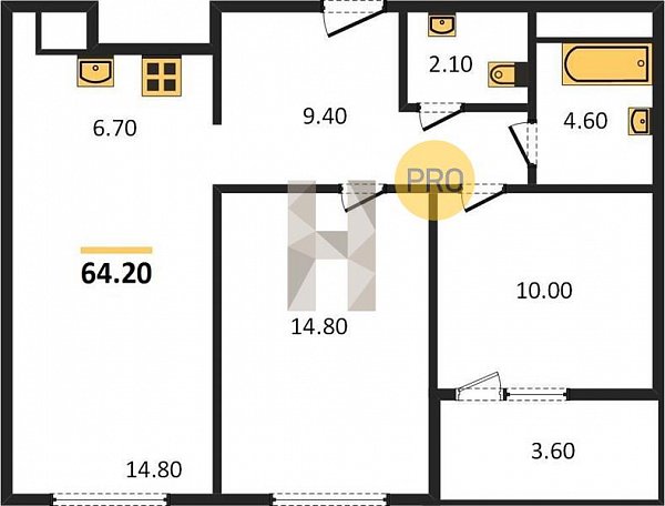 Продается 2-комн. квартира, 64.2 м², ЖК ЮГГЕ, 