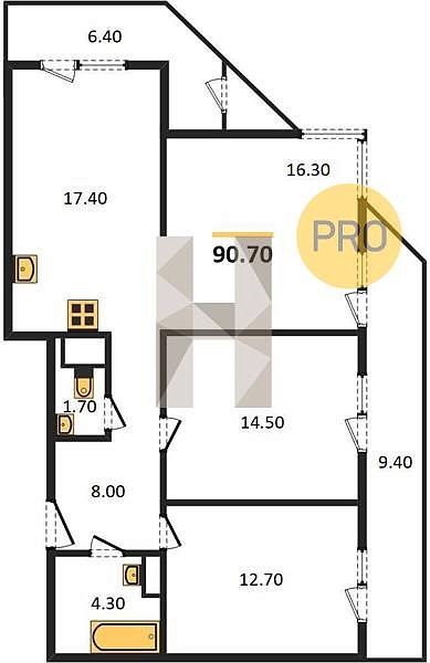 Продается 3-комн. квартира, 90.7 м², ЖК Рекорд-2, 