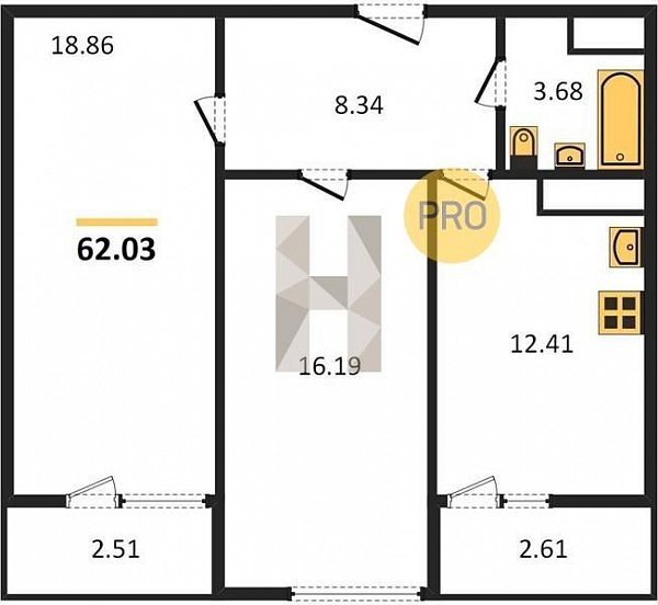 Продается 2-комн. квартира, 62.03 м², ЖК Сердце, 