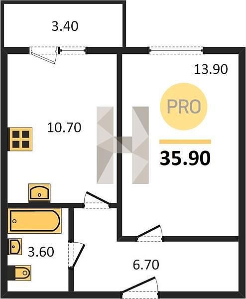 Продается 1-комн. квартира, 35.9 м², ЖК ДарГрад, 