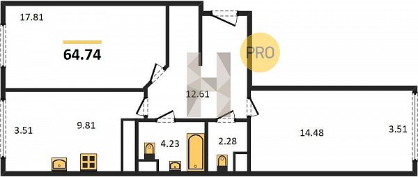 Продается 2-комн. квартира, 64.74 м², ЖК Гарантия на Обрывной, 