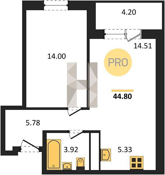 Продается 1-комн. квартира, 44.8 м², ЖК Вектор-2, 