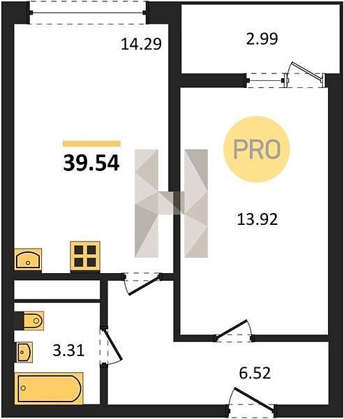 Продается 1-комн. квартира, 39.54 м², ЖК Яблоневый-2, 