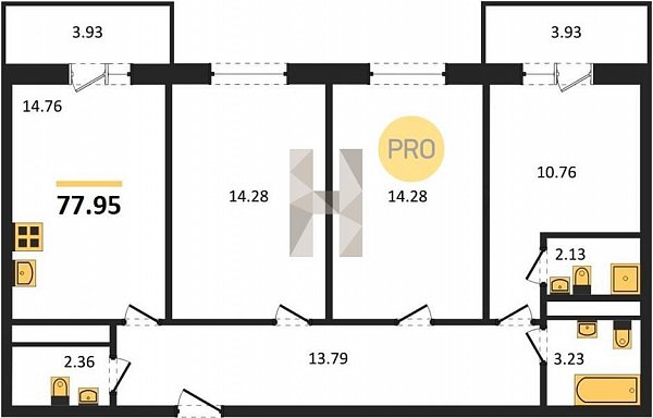 Продается 3-комн. квартира, 77.95 м², ЖК Теплые Края, 