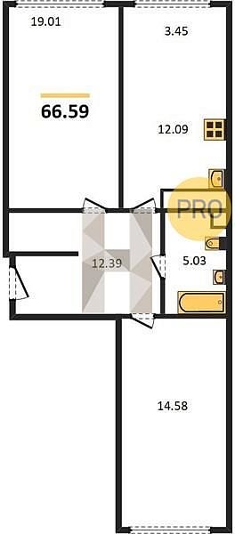Продается 2-комн. квартира, 66.59 м², ЖК Гарантия на Обрывной, 