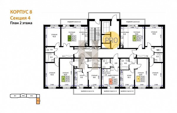 2-комн. квартира, 65.85 м², ЖК Ракурс (№132082)