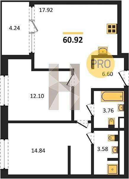 Продается 2-комн. квартира, 60.92 м², ЖК Патрики, 