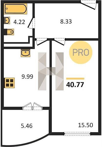 Продается 1-комн. квартира, 40.77 м², ЖК Хорошая Погода-2, 