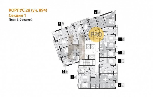 2-комн. квартира, 75.1 м², ЖК Парк Победы-2 (№132614)