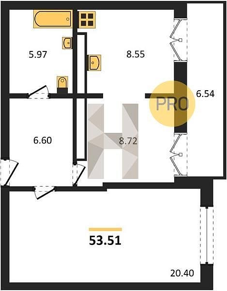 Продается 1-комн. квартира, 53.51 м², ЖК Гулливер, 