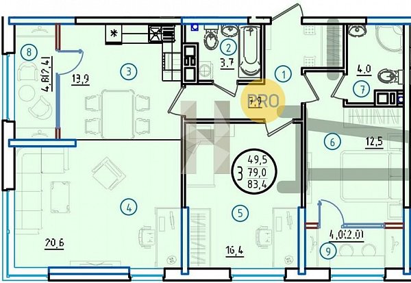 Продается 3-комн. квартира, 83.4 м², ЖК Первое Место, 