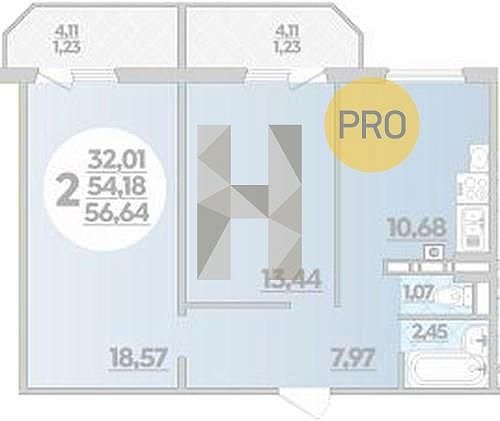 Продается 2-комн. квартира, 56.64 м², ЖК Дом на Фестивальной, 