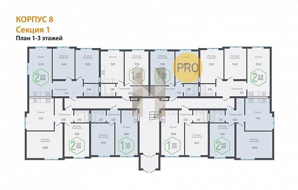 1-комн. квартира, 44.27 м², ЖК Гарантия в Немецкой Деревне (№132407)