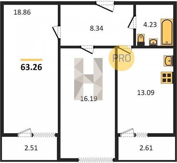 Продается 2-комн. квартира, 63.26 м², ЖК Сердце, 