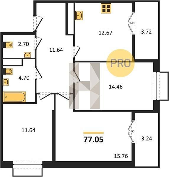 Продается 3-комн. квартира, 77.05 м², ЖК Высочество, 