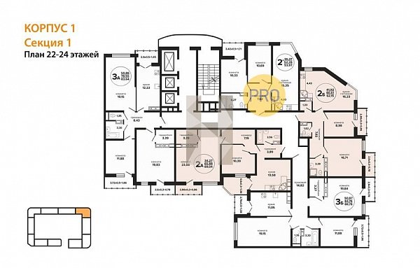 2-комн. квартира, 69.04 м², ЖК Гулливер (№132371)