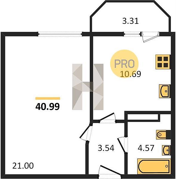 Продается 1-комн. квартира, 40.99 м², ЖК Светлоград, 