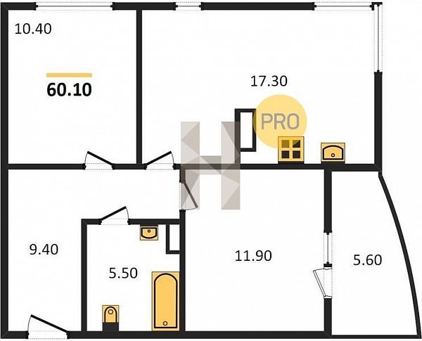 Продается 2-комн. квартира, 60.1 м², ЖК Самолет-5, 