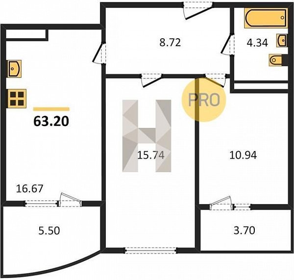 Продается 2-комн. квартира, 63.2 м², ЖК Хорошая Погода, 