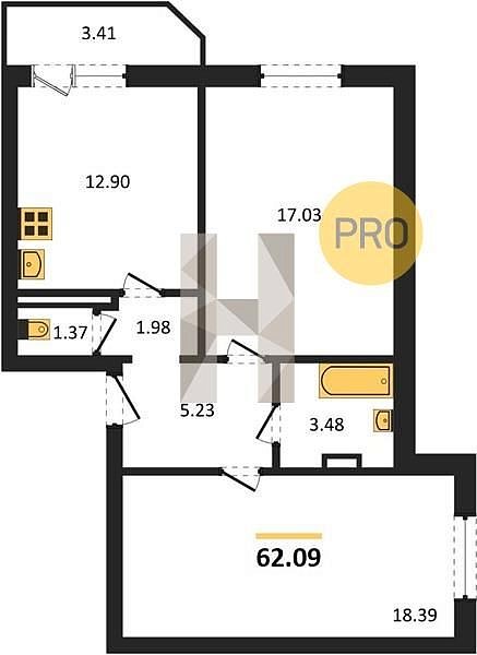 Продается 2-комн. квартира, 62.09 м², ЖК Молодежный-2, 