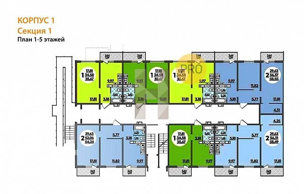 2-комн. квартира, 58.55 м², ЖК Тихорецк (№133505)