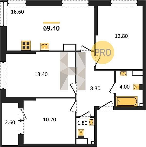 Продается 3-комн. квартира, 69.4 м², ЖК Догма Парк, 