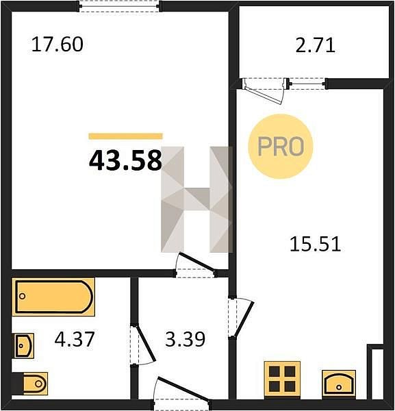 Продается 1-комн. квартира, 43.58 м², ЖК Событие, 