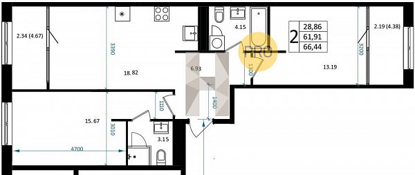 Продается 2-комн. квартира, 66.44 м², ЖК Патрики, 