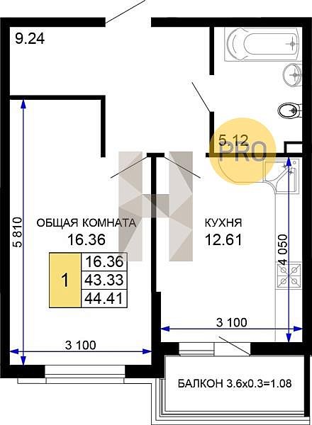 Продается 1-комн. квартира, 45.88 м², ЖК Лучший, 