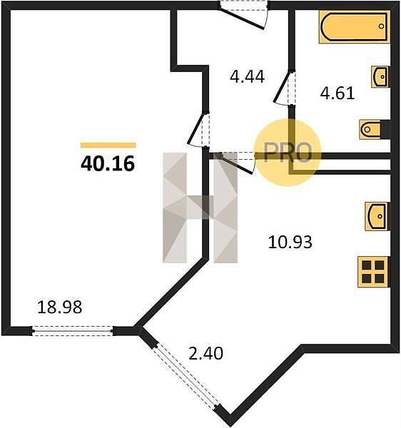 Продается 1-комн. квартира, 40.16 м², ЖК Гарантия на Обрывной, 