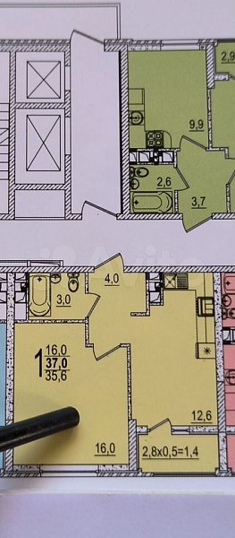 Продается 1-комн квартира, 35.1 м², р-н Западный обход, 