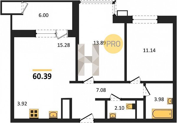 Продается 2-комн. квартира, 60.39 м², ЖК Сегодня, 
