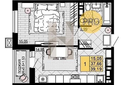 Продается 1-комн. квартира, 39.19 м², ЖК Дружба, 