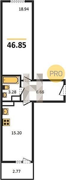 Продается 1-комн. квартира, 46.85 м², ЖК Событие, 